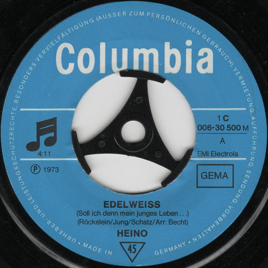 Heino - Edelweiß (Soll Ich Denn Mein Junges Leben...) Vinyl Zeer Goed / Hoesje Generic "VINYLSINGLES.NL"