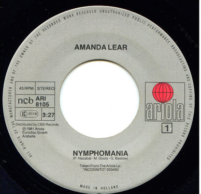 Amanda Lear - Nymphomania Vinyl Singles Vinyl Goed / Hoes Generic