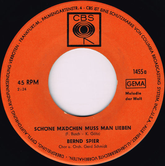 Bernd Spier - Schöne Mädchen Muß Man Lieben Vinyl Singles Vinyl Very Good (VG) <br> Hoes Generic