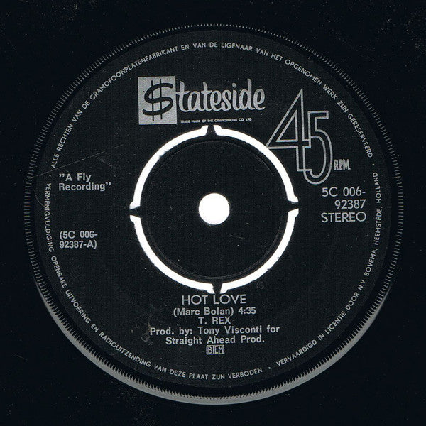T. Rex - Hot Love Vinyl Singles Vinyl Very Good (VG) <br> Hoes Generic