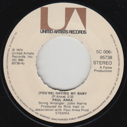 Paul Anka - (You're) Having My Baby Vinyl Singles Vinyl (VG) <br> Hoes Generic