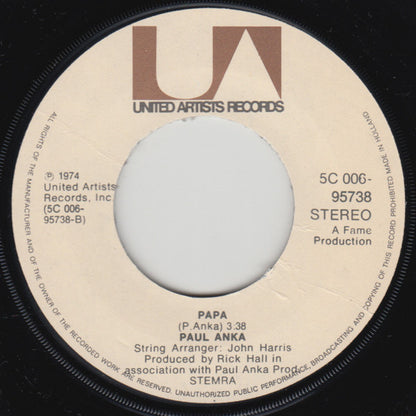 Paul Anka - (You're) Having My Baby Vinyl Singles Vinyl (VG) <br> Hoes Generic