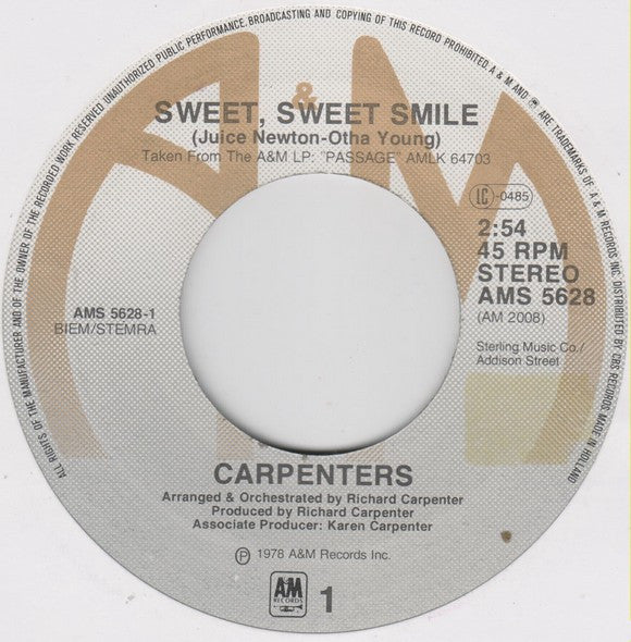 Carpenters - Sweet, Sweet, Smile 36428 Vinyl Singles Hoes: Generic