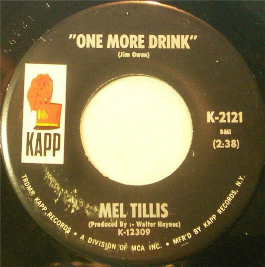 Mel Tillis - One More Drink Vinyl Singles Vinyl (VG) <br> Hoes Generic