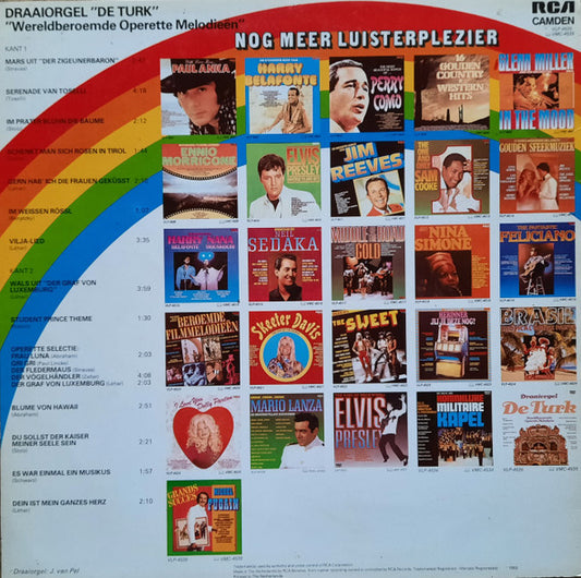Draaiorgel De Turk - Wereldberoemde Operette Melodieën (LP) Vinyl LP Vinyl Zeer Goed / Hoesje Goed "VINYLSINGLES.NL"