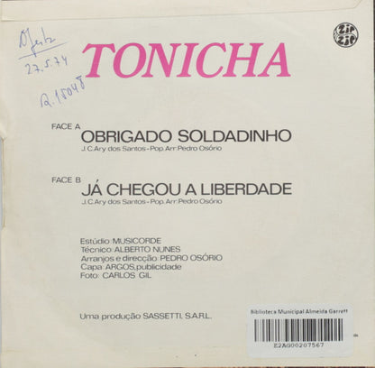 Tonicha - Obrigado Soldadinho 34889 Vinyl Singles Goede Staat