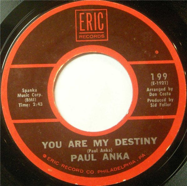 Paul Anka - You Are My Destiny Vinyl Singles Vinyl (VG) <br> Hoes Generic