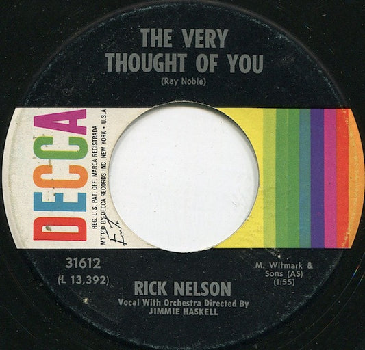 Ricky Nelson - The Very Thought Of You Vinyl Singles Vinyl Very Good (VG) <br> Hoes Good Plus (G+)