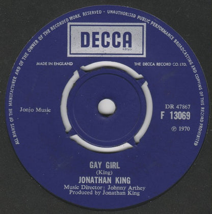 Jonathan King - Cherry, Cherry Vinyl Singles Vinyl Very Good (VG) <br> Hoes Good Plus (G+)