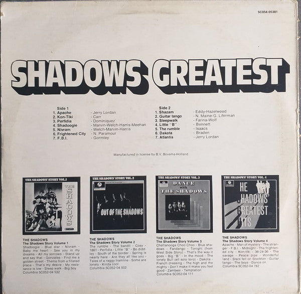Shadows - Shadows Greatest (LP) Vinyl LP Vinyl Very Good (VG) <br> Hoes Good Plus (G+)