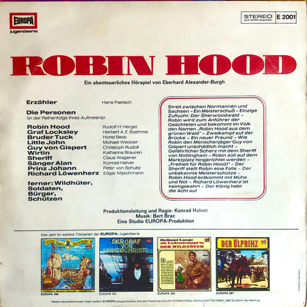 Eberhard Alexander-Burgh ‎- Robin Hood (LP) Vinyl LP Vinyl Very Good (VG) <br> Hoes Good Plus (G+)