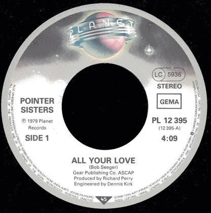 Pointer Sisters - All Your Love Vinyl Singles Vinyl Very Good (VG) <br> Hoes Generic