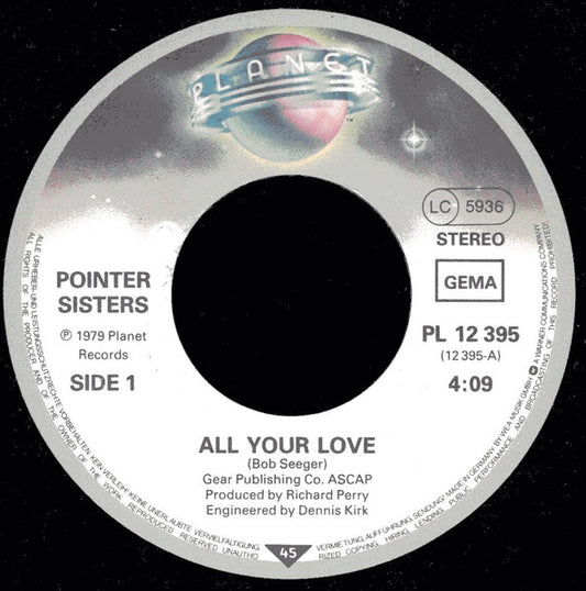 Pointer Sisters - All Your Love Vinyl Singles Vinyl Very Good (VG) <br> Hoes Generic