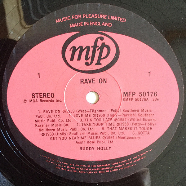 Buddy Holly - Rave On (LP) Vinyl LP Vinyl Very Good (VG) <br> Hoes Good Plus (G+)