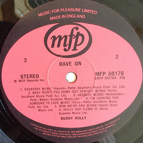 Buddy Holly - Rave On (LP) Vinyl LP Vinyl Very Good (VG) <br> Hoes Good Plus (G+)