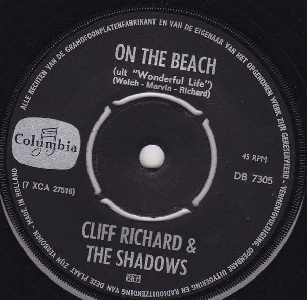Cliff Richard & The Shadows - On The Beach Vinyl Singles Vinyl Very Good (VG) <br> Hoes Generic