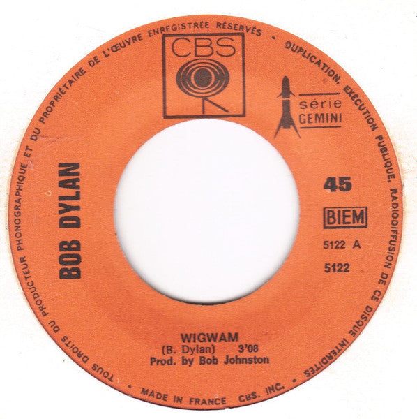 Bob Dylan - Wigwam Vinyl Singles Vinyl Very Good (VG) <br> Hoes Generic