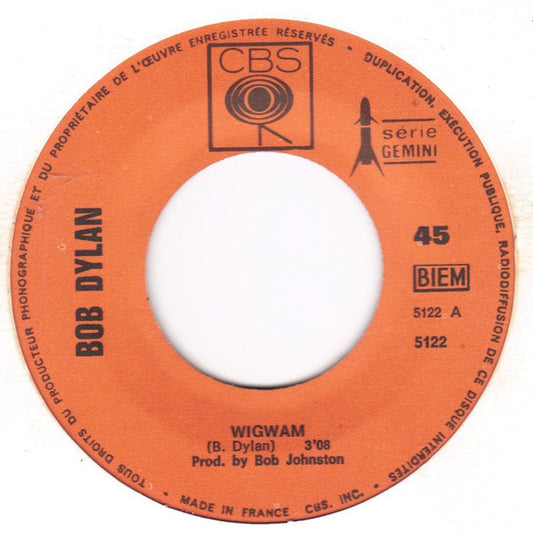 Bob Dylan - Wigwam Vinyl Singles Vinyl Very Good (VG) <br> Hoes Generic