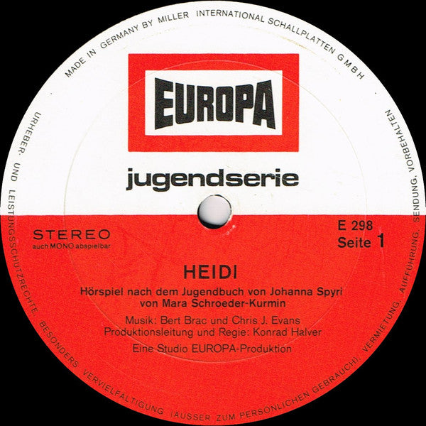 Johanna Spyri - Heidi (LP) 40863 Vinyl LP Goede Staat