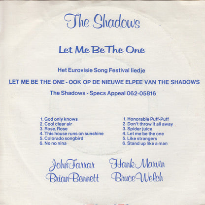 Shadows - Let Me Be The One Vinyl Singles Vinyl Very Good (VG) <br> Hoes Good Plus (G+)