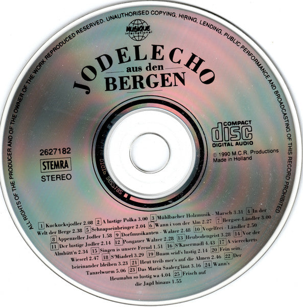 Unknown Artist - Jodelecho Aus Den Bergen (CD) Compact Disc Goede Staat