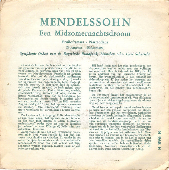 Felix Mendelssohn-Bartholdy - Een Midzomernachtsdroom Vinyl Singles Vinyl Very Good (VG) <br> Hoes Good Plus (G+)