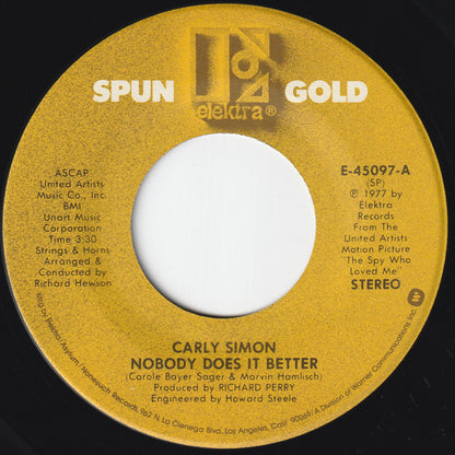 Carly Simon - Nobody Does It Better Vinyl Singles Vinyl Very Good (VG) <br> Hoes Good Plus (G+)