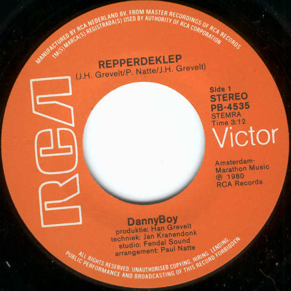 Danny Boy - Repper De Klep Vinyl Singles Vinyl Very Good (VG) <br> Hoes Good Plus (G+)