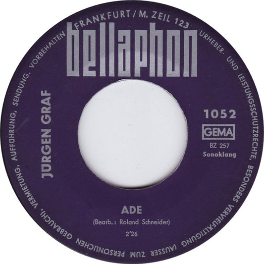Jürgen Graf - Ade Vinyl Singles Vinyl Very Good (VG) <br> Hoes Generic