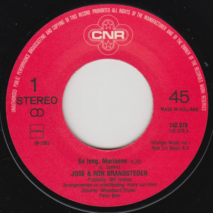José & Ron Brandsteder - So Long, Marianne Vinyl Singles Vinyl Goed / Hoes Generic