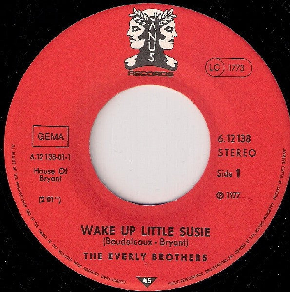 Everly Brothers - Wake Up Little Susie Vinyl Singles Vinyl Very Good (VG) <br> Hoes Generic