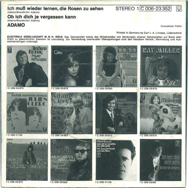 Adamo - Ich Muß Wieder Lernen, Die Rosen Zu Sehen Vinyl Singles Vinyl Very Good (VG) <br> Hoes Good Plus (G+)