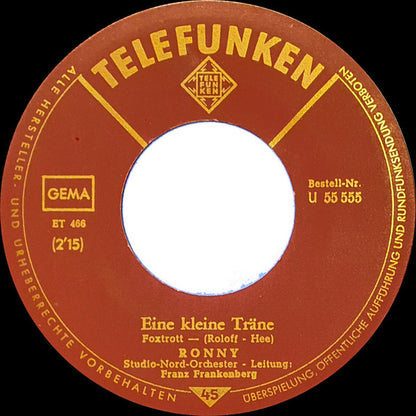 Ronny - Eine Kleine Träne Vinyl Singles Vinyl Very Good (VG) <br> Hoes Generic