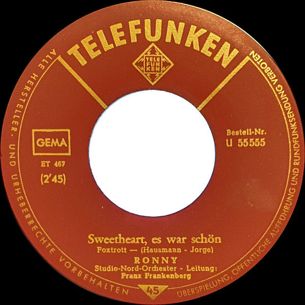 Ronny - Eine Kleine Träne Vinyl Singles Vinyl Very Good (VG) <br> Hoes Generic