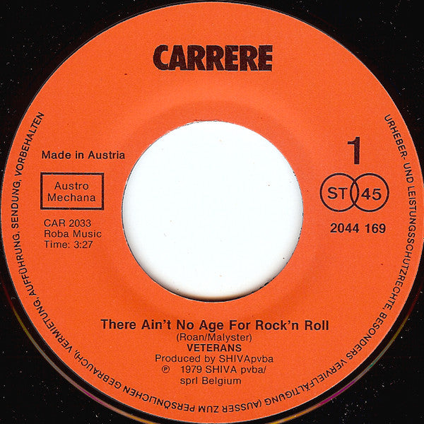 Veterans - There Ain't No Age For Rock 'n' Roll Vinyl Singles Vinyl Very Good (VG) <br> Hoes Generic