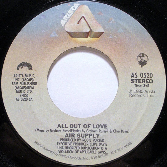 Air Supply - All Out Of Love Vinyl Singles Vinyl Goed / Hoes Generic