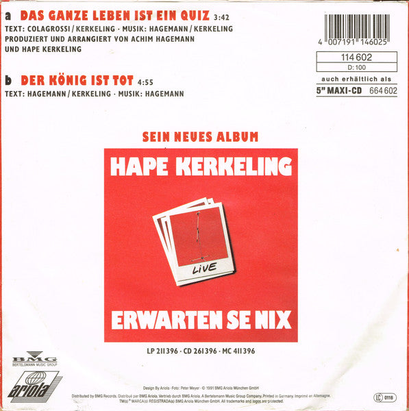 Hape Kerkeling - Das Ganze Leben Ist Ein Quiz Vinyl Singles Vinyl Very Good (VG) <br> Hoes Good Plus (G+)