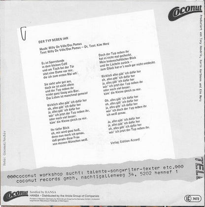 Kim Merz - Der Typ Neben Ihr Vinyl Singles Vinyl Very Good (VG) <br> Hoes Good Plus (G+)