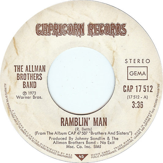 Allman Brothers Band - Ramblin' Man 37416 Vinyl Singles Goede Staat