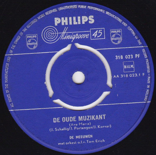 Meeuwen - De Oude Muzikant Vinyl Singles Vinyl Very Good (VG) <br> Hoes Good Plus (G+)