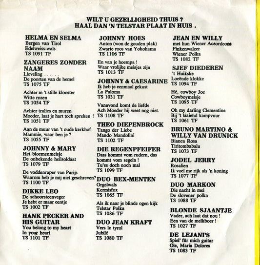 Zangeres Zonder Naam - Het Lied Van Het Pierement Vinyl Singles Vinyl Zeer Goed / Hoesje Goed "VINYLSINGLES.NL"