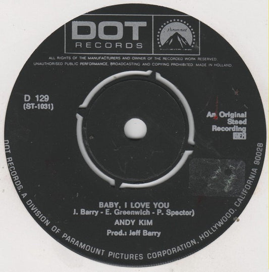 Andy Kim - Baby, I Love You Vinyl Singles Vinyl Zeer Goed / Hoesje Generic "VINYLSINGLES.NL"