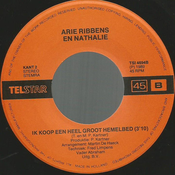 Arie Ribbens En Nathalie - Liefde Is Leven 42169 Vinyl Singles Vinyl Very Good (VG) <br> Hoes Good Plus (G+)