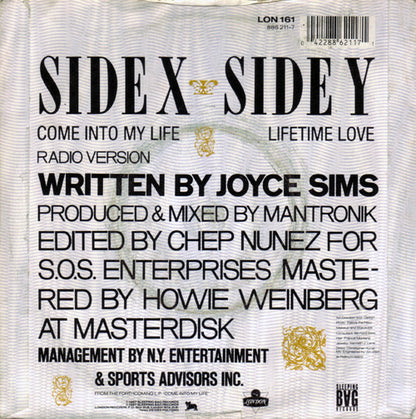 Joyce Sims - Come Into My Life Vinyl Singles Vinyl Very Good (VG) <br> Hoes Good Plus (G+)