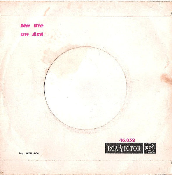 Alain Barrière - Ma Vie Vinyl Singles Vinyl Very Good (VG) <br> Hoes Good Plus (G+)