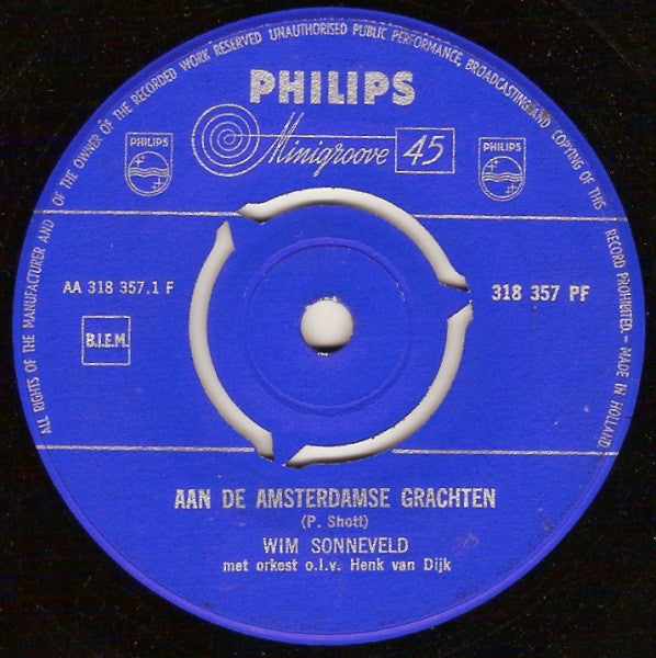 Wim Sonneveld - Aan De Amsterdamse Grachten Vinyl Singles Vinyl Goed / Hoes Generic