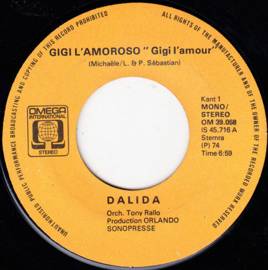 Dalida - Gigi L'Amoroso 29835 Vinyl Singles Hoes: Generic
