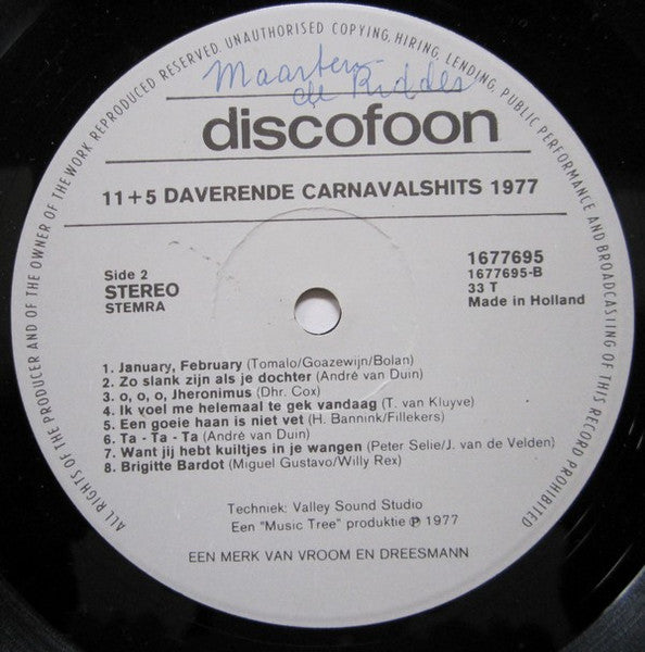 Various - Elf + 5 Daverende Carnavals Hits '77 (LP) (B) 48138 48138 Vinyl LP Redelijke Staat