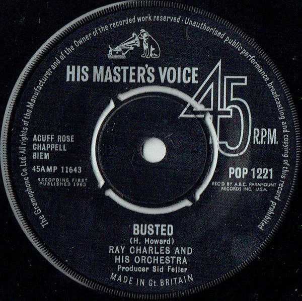 Ray Charles And His Orchestra / Ray Charles - Busted / Making Believe Vinyl Singles Vinyl Very Good (VG) <br> Hoes Generic