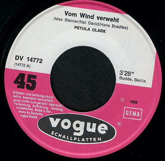 Petula Clark - Vom Wind Verweht Vinyl Singles Vinyl Very Good (VG) <br> Hoes Generic